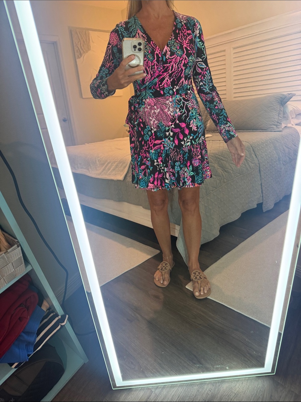 Lilly Pulitzer Vibrant Floral Wrap romper Dress in Pink & Teal